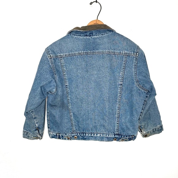 Gap | Vintage Leather Collar Sherpa Lined Crop Trucker Jean Jacket Size Medium - Picture 5 of 11